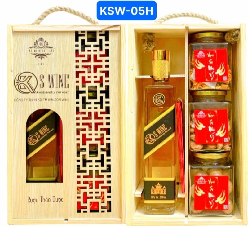 hop qua go ruou nhan sam dong trung ha thao chai thuy tinh vuong cao cap ksw 05h