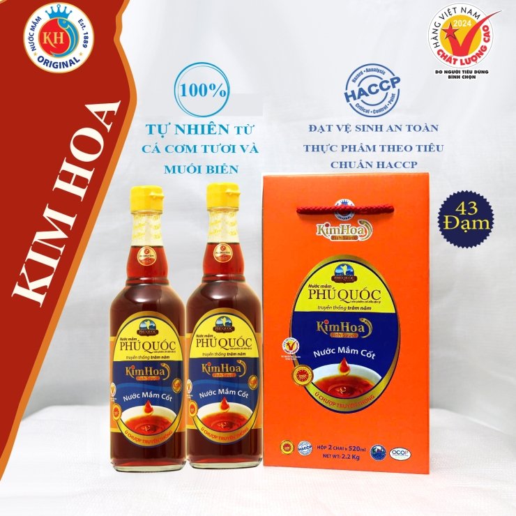 nuoc mam phu quoc kim hoa 43 do dam hop 2 chai 520ml